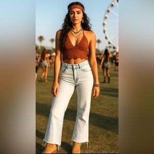 🌞 We The Free by Free People Light Wash Flare Jeans Raw Hem 27‎ 🌿